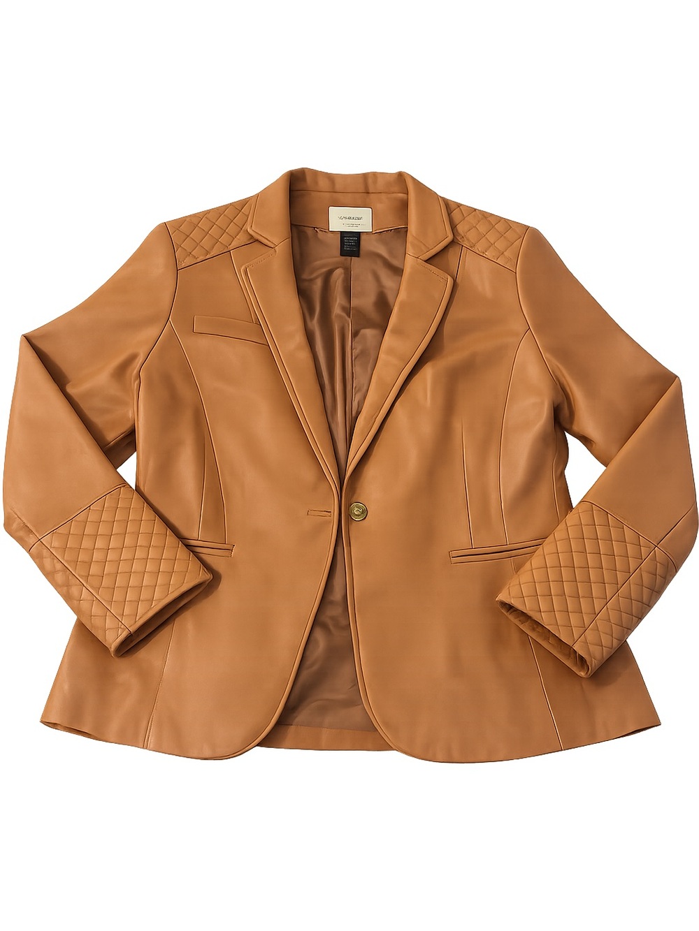 Vintage Neiman Marcus Tan Quilted-Cuff Leather Blazer